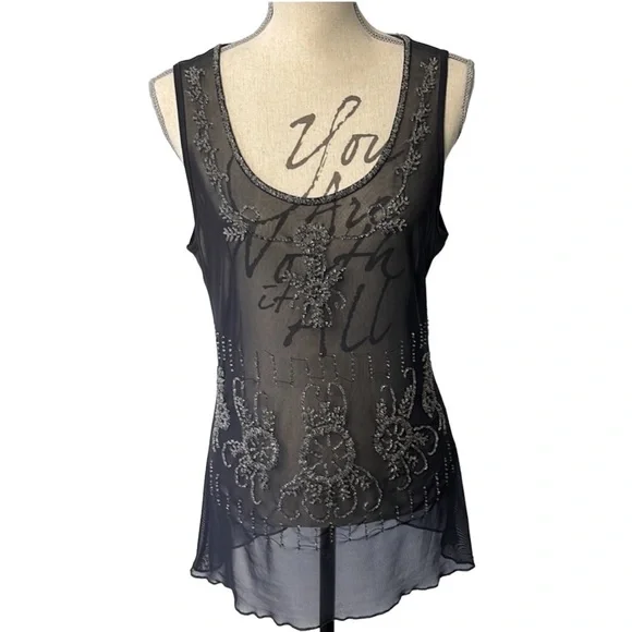 Soyaconcept Dark Grey Sheer Silver Beaded Tank (L) - Picture 6 of 15